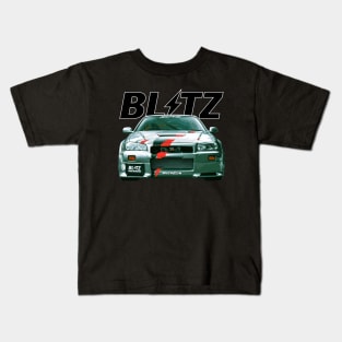 jdm blitz GT-R R34 V spec II N1 Skyline BNR34 KV2 Athlete Silver R348 Autobahn Kids T-Shirt